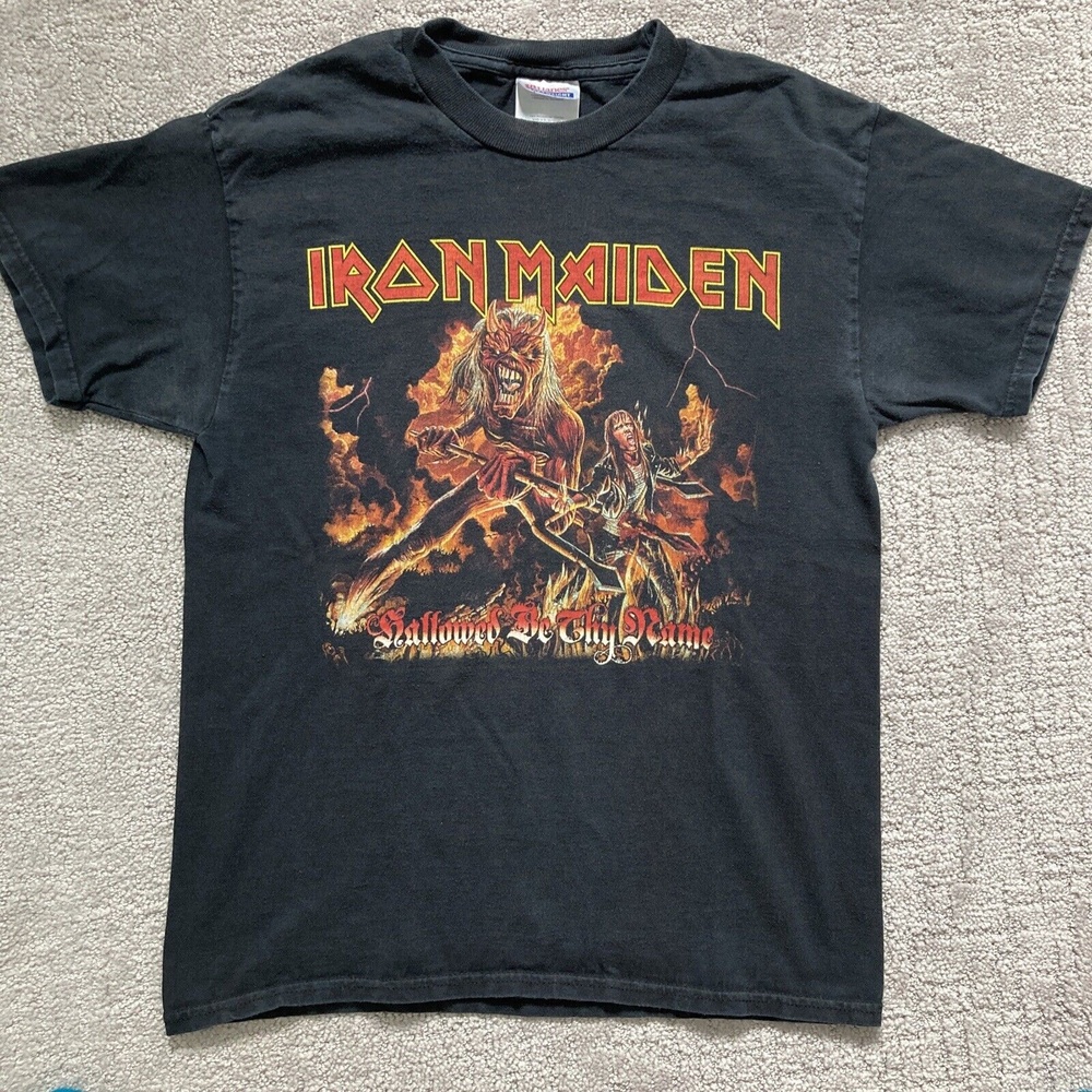 EUC 2000's IRON MAIDEN HALLOWED BE THY NAME ROCK T Black SHIRT 100% Cotton YL